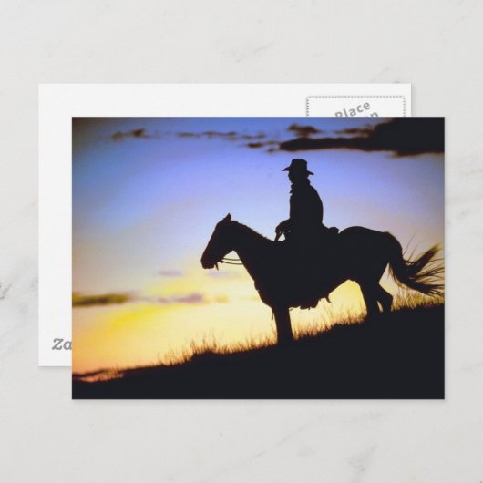 西カウボーイサンセットシルエット ポストカード (正面/裏面)