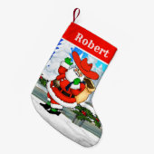 西カウボーイサンタウィンターシーン スモールクリスマスストッキング (正面 (吊り時))