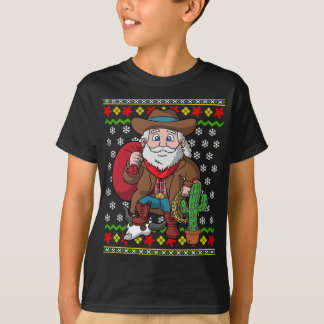 西カウボーイサンタクロース醜いクリスマスセーター Tシャツ