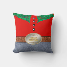 西カウボーイサンタベルトバックルレッドシャツジーンズ クッション