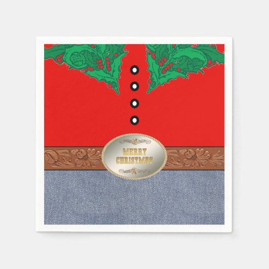 西カウボーイサンタベルトバックルレッドシャツジーンズ スタンダードカクテルナプキン (正面)