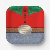 西カウボーイサンタベルトバックルレッドシャツジーンズ ペーパープレート (正面)