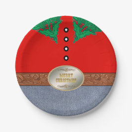 西カウボーイサンタベルトバックルレッドシャツジーンズ ペーパープレート