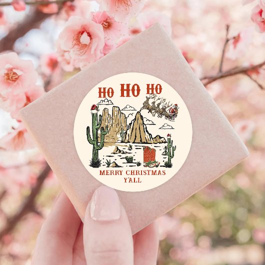 西カウボーイサンタメリークリスマスオール ラウンドシール