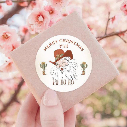 西カウボーイサンタメリークリスマスオール ラウンドシール