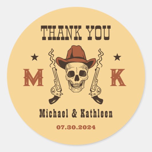 西カウボーイスカルモノグラムカントリーウェディング ラウンドシール (正面)