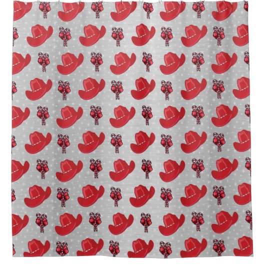 西カウボーイハットとキャンディーキャンズシャワーカーテン シャワーカーテン (正面)