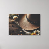 西カウボーイハットと花模様 キャンバスプリント (正面)