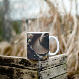 西カウボーイハットと花模様 コーヒーマグカップ