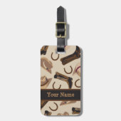 西カウボーイハットブーツブラックベージュ名 ラゲッジタグ (正面縦)