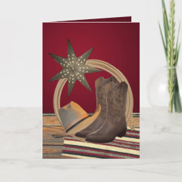 西カウボーイハットブーツロープスタークリスマスカード カード