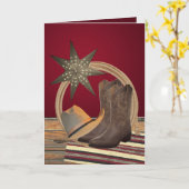 西カウボーイハットブーツロープスタークリスマスカード カード (黄色い花)