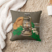 西カウボーイハットランタンフェイクウッドレザープリント クッション (ブランケット)