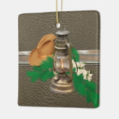 西カウボーイハットランタンフェイクウッドレザープリント セラミックオーナメント (左)