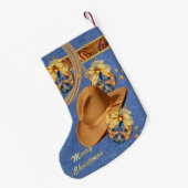 西カウボーイハットロープデニフェイクムレザー スモールクリスマスストッキング (裏面 (吊り時))