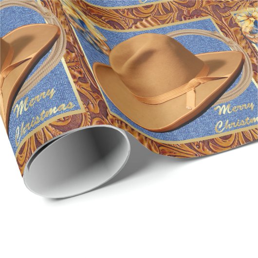 西カウボーイハットロープレザーフェイクデニムクリスチム ラッピングペーパー (ロールコーナー)