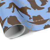 西カウボーイハット、ブーツ、ホースブルー ラッピングペーパー (ロールコーナー)