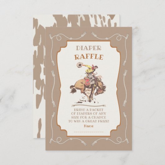 西カウボーイバッキングブロンコおむつラッフル 招待状 (正面/裏面)