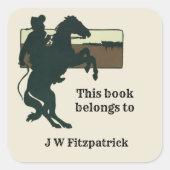 西カウボーイバッキングブロンコホースブックプレート スクエアシール (正面)