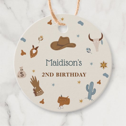 西カウボーイバースデーパーティーメッセージカード フェイバータグ (正面)