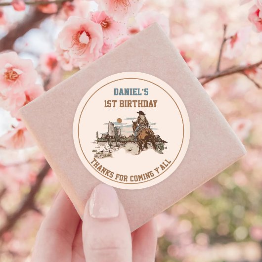 西カウボーイバースデーパーティー ラウンドシール