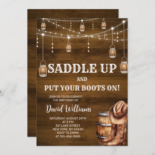 西カウボーイバースデーパーティー 招待状 (正面/裏面)