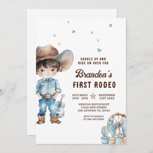 西カウボーイファーストロデオバースデーパーティー 招待状 (正面/裏面)
