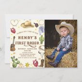 西カウボーイファーストRodeo 1stバースデーフォト 招待状 (正面)