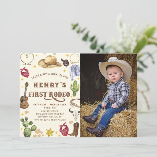 西カウボーイファーストRodeo 1stバースデーフォト 招待状 (スタンド正面)