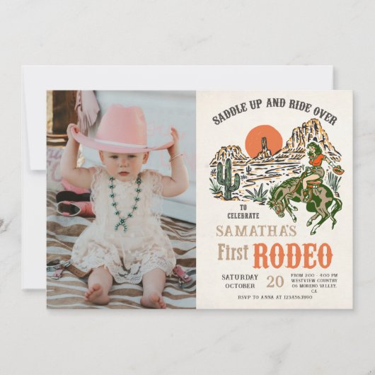 西カウボーイファーストRodeo 1stバースデーフォト 招待状 (正面)