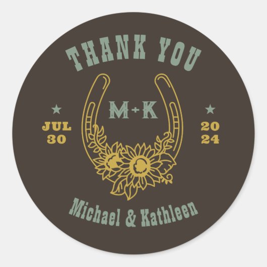 西カウボーイフローラホースシューズモノグラム結婚ズ ラウンドシール (正面)