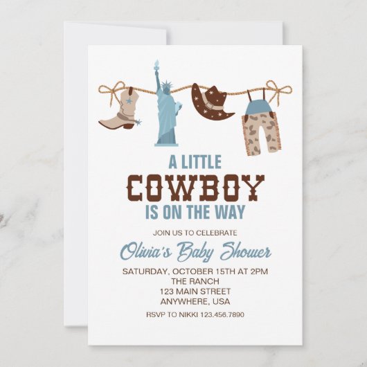 西カウボーイブループレイドベビーシャワー招待状 招待状 (正面)