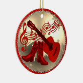 西カウボーイブーツとギタークリスマス セラミックオーナメント (右)