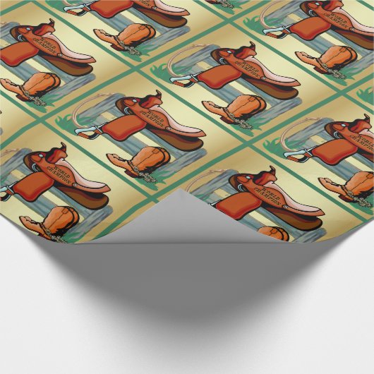 西カウボーイブーツとサドルフェンスとロープ ラッピングペーパー (角)