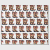 西カウボーイブーツのクリスマスライト ラッピングペーパー (フラット)