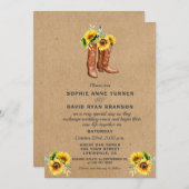 西カウボーイブーツカントリーサンフラワー結婚ズ 招待状 (正面/裏面)