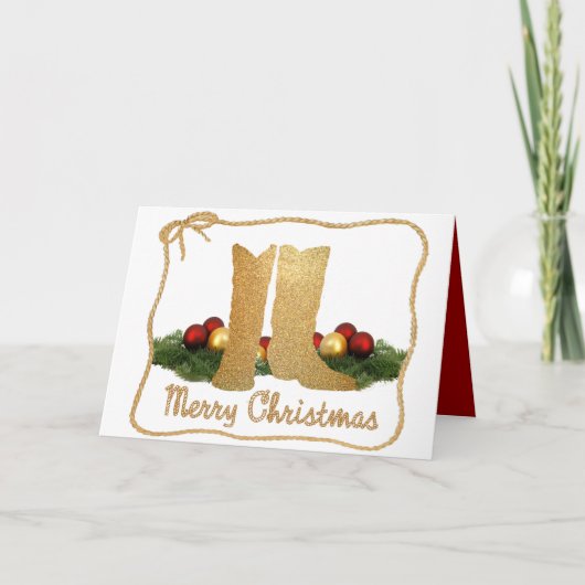 西カウボーイブーツガーランドロープメリークリスマス シーズンカード (正面)