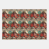 西カウボーイブーツハットとポインセチアのクリスマス ラッピングペーパーシート (正面2)