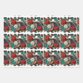 西カウボーイブーツハットとポインセチアのクリスマス ラッピングペーパーシート (正面)