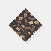 西カウボーイブーツハットブラウンブラックネームカスタム スタンダードカクテルナプキン (角)