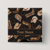 西カウボーイブーツハットブラックネームバッジ 缶バッジ (正面)