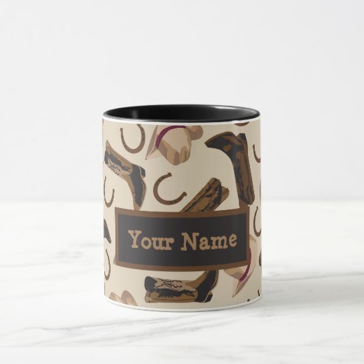 西カウボーイブーツハットベージュパーソナライズされた名 マグカップ (中央)