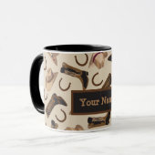 西カウボーイブーツハットベージュパーソナライズされた名 マグカップ (正面左)