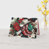 西カウボーイブーツフローラカウハイドクリスマス カード (黄色い花)