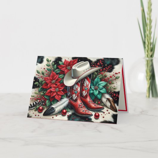 西カウボーイブーツフローラカウハイドクリスマス カード (正面)