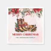 西カウボーイブーツメリークリスマスナプキンス スタンダードカクテルナプキン (正面)