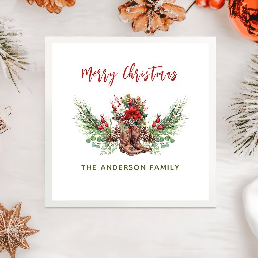 西カウボーイブーツメリークリスマスナプキンス スタンダードカクテルナプキン