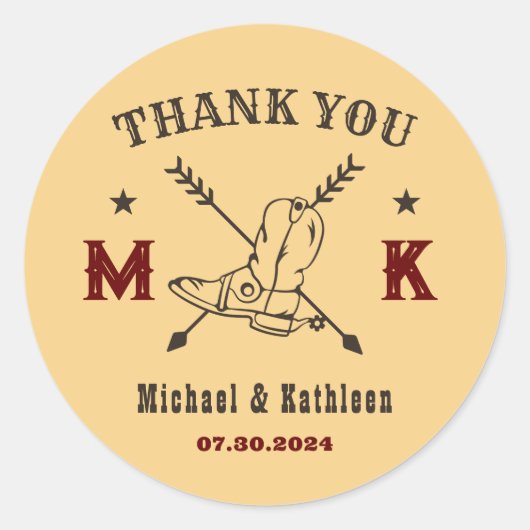 西カウボーイブーツモノグラムカントリー結婚式 ラウンドシール (正面)