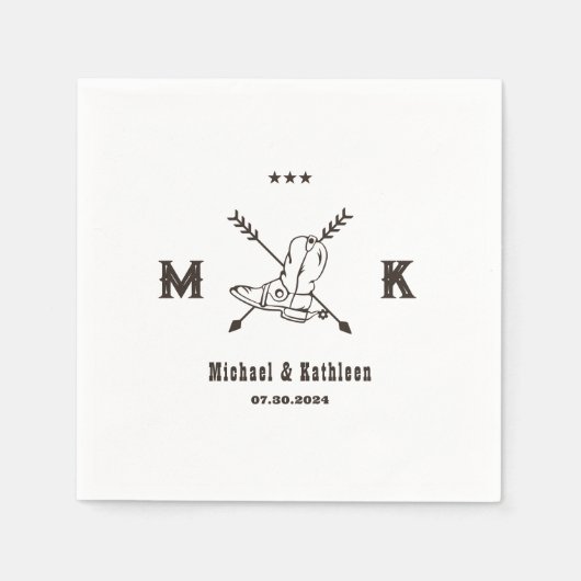 西カウボーイブーツモノグラムボホカントリーウェディング スタンダードカクテルナプキン (正面)