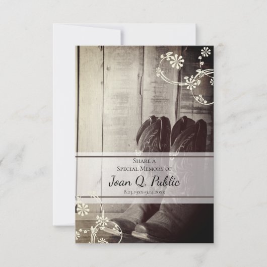 西カウボーイブーツ共有メモリ葬儀メモリアル ノートカード (正面)